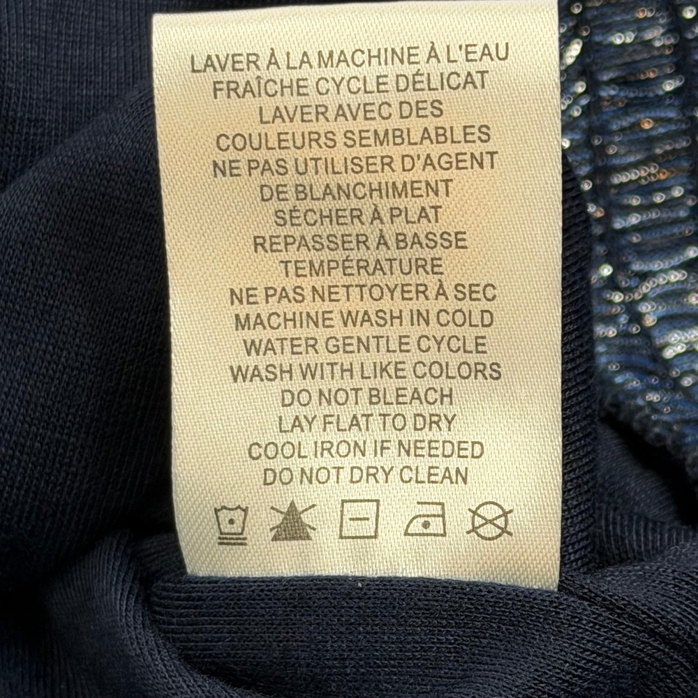 Joie Navy Blue Metallic Pleated Smocked High Neck Blouse Womens Large Party Glam - Picture 9 of 11